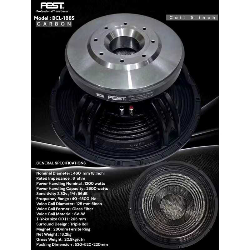 Speaker Component Fest BCL-1885 Carbon 18 Inch BCL1885 18 Inch