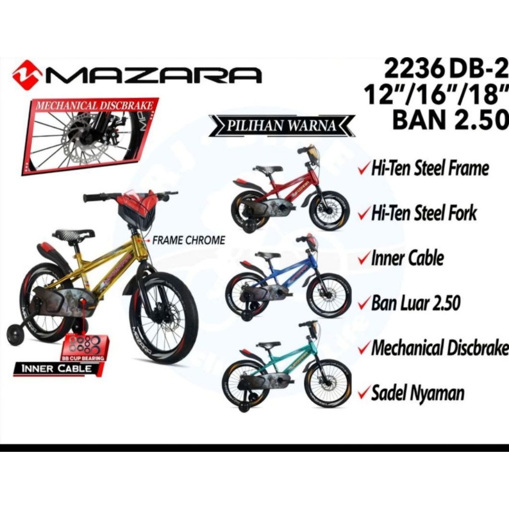 SEPEDA BMX 16 MAZARA REM CAKRAM BAN 3.0+ RODA SAMPING