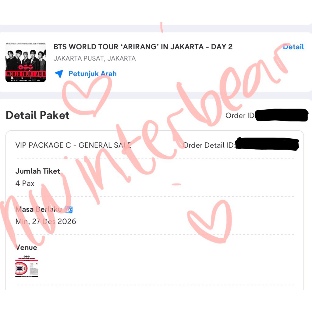 TIKET KONSER BTS ARIRANG JAKARTA VIP C DAY 2