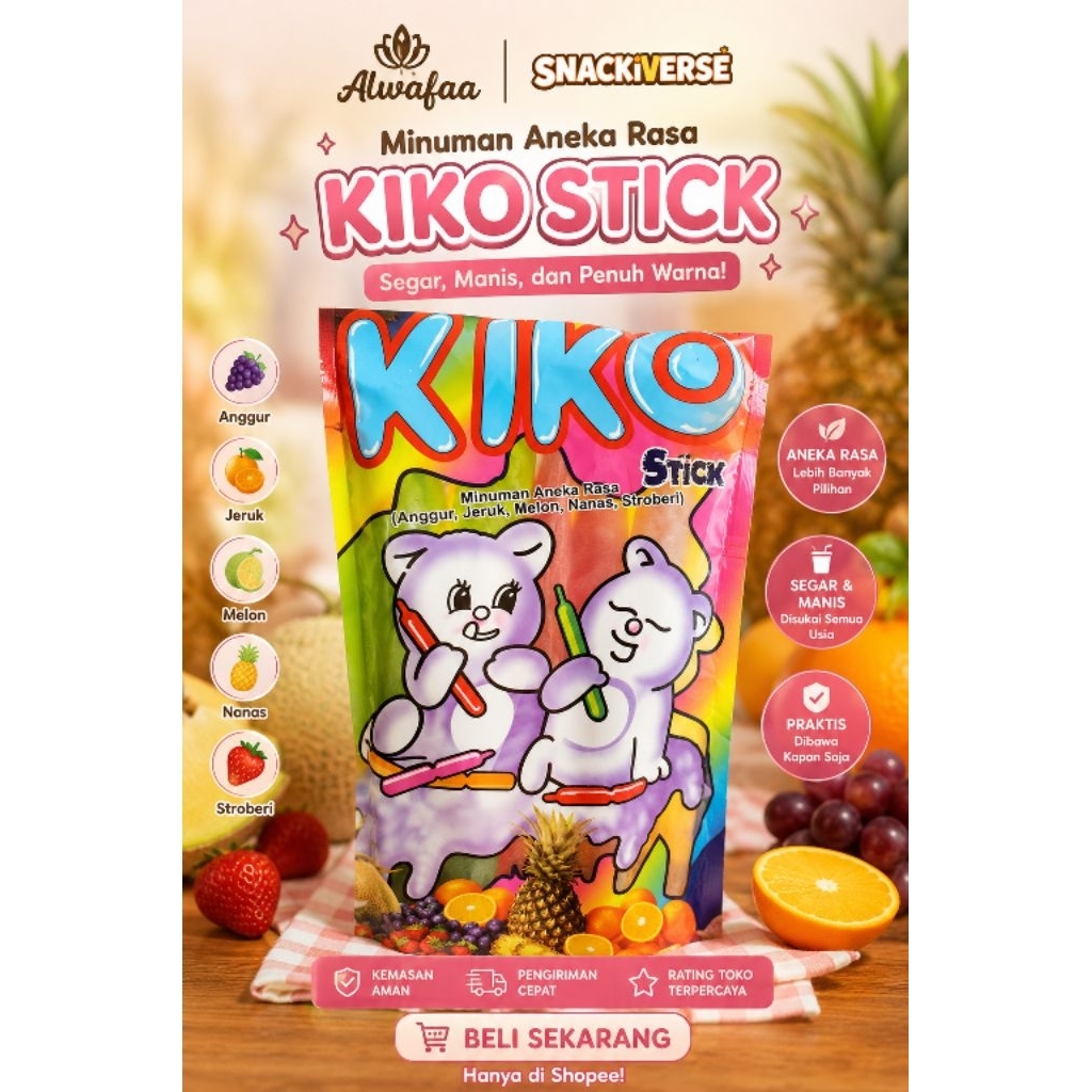 KIKO Es Stik Jelly - 10 Sticks, Rasa Buah Alami, Berserat Tinggi