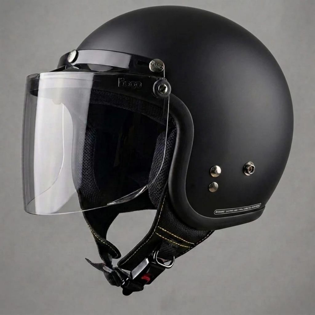 HELM BOGO RETRO PREMIUM + KACA DATAR INJAK SNI