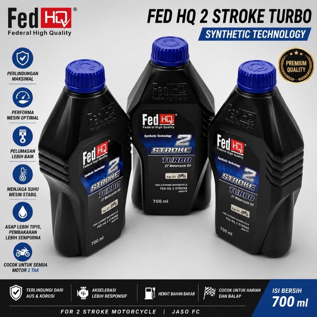 Oli Samping Fed HQ 2 Stroke Turbo 700ml – Oli 2T Synthetic Technology – JASO FC