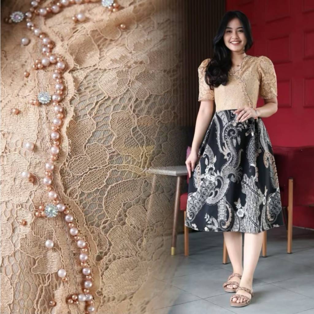 MIDI DRES CASANDRA KOMINASI BATIK BURKAT MODEL BARU