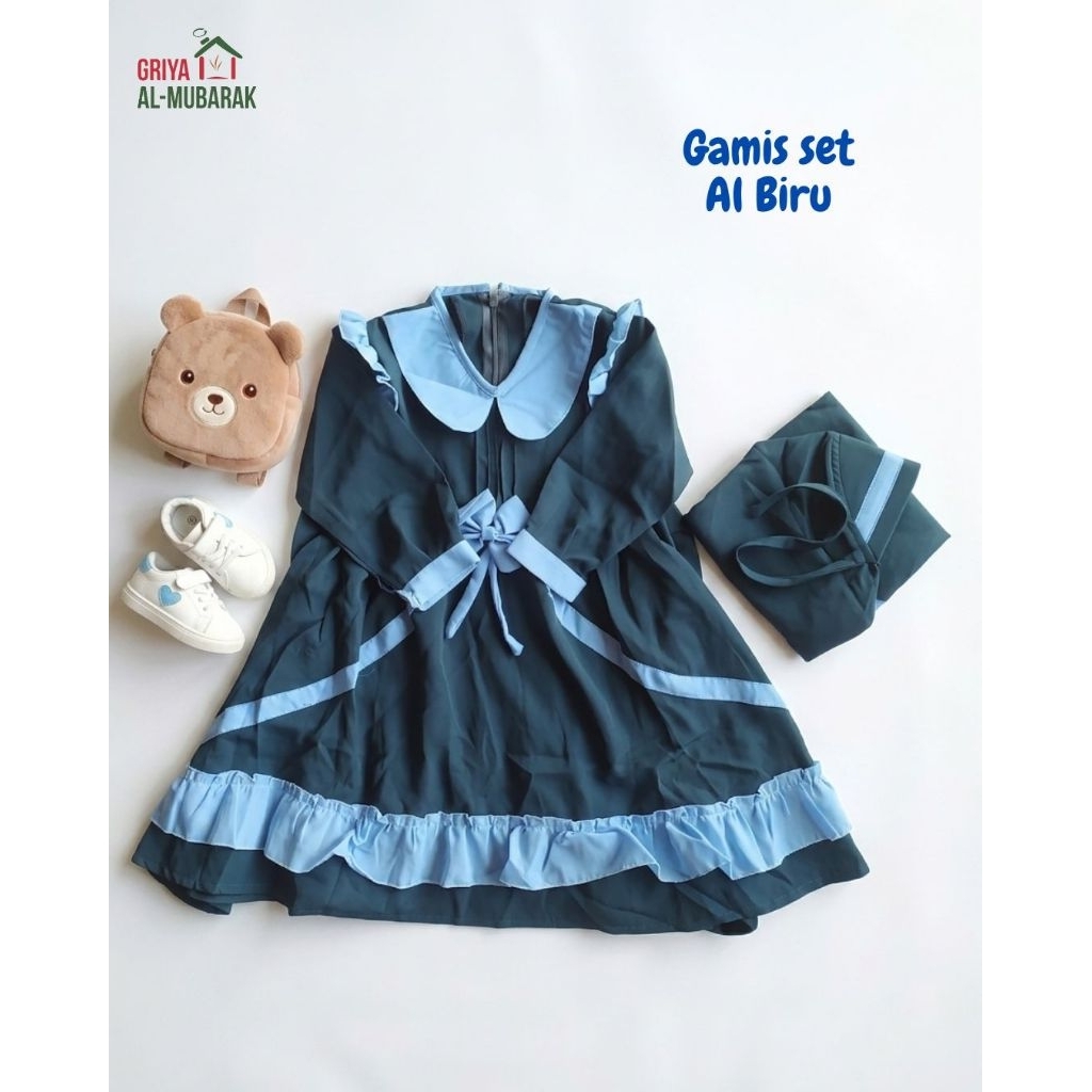 gamis set anak hijau toska bahan wolfis