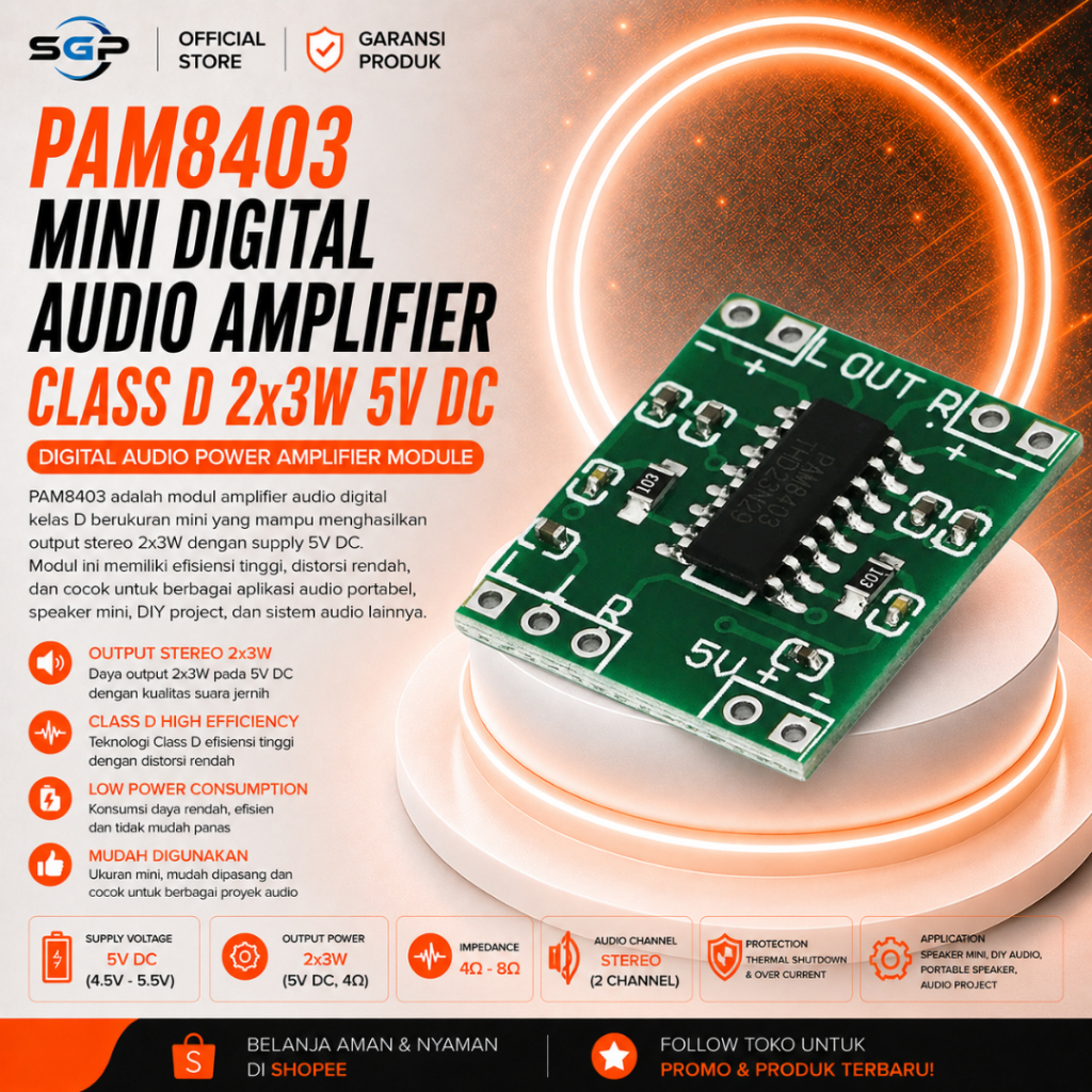 PAM8403 Mini Digital Audio Amplifier Class D 2x3W 5V DC  Micro PAM8403 5V Audio Amplifier PAM 8403 S
