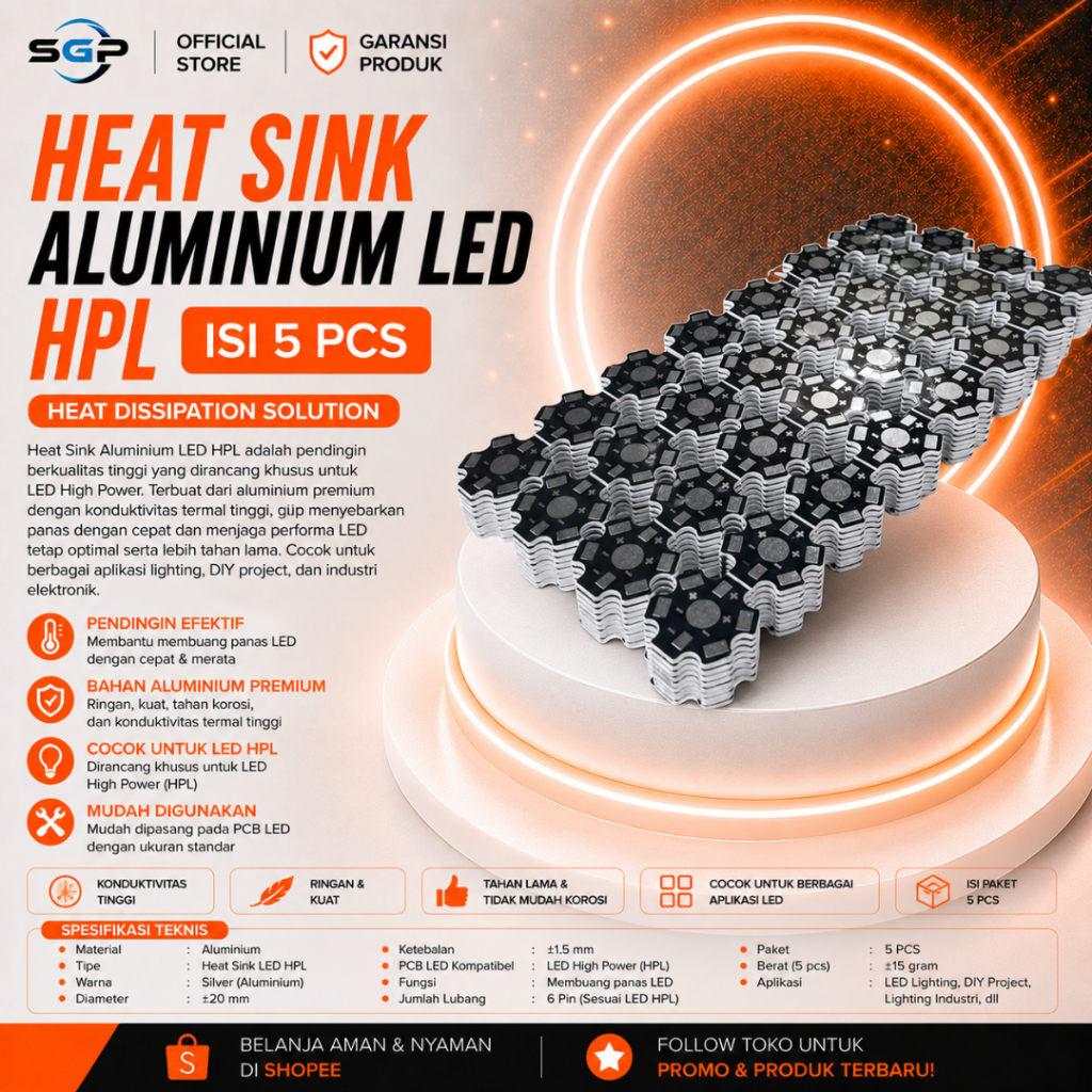 Heat Sink Aluminium LED HPL Plat Pendingin LED 1W - 3W Universal Star PCB Heatsink Diameter 20mm Hea