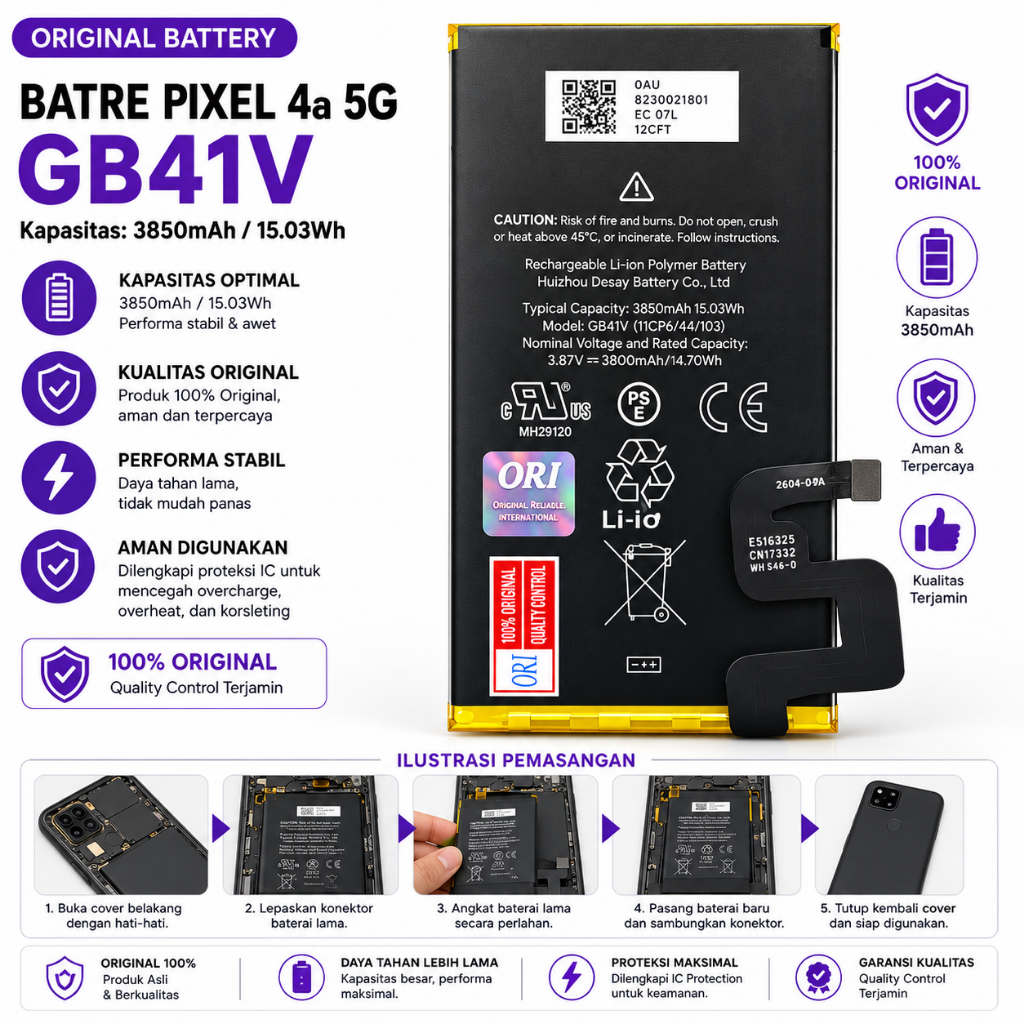 Batre Batrei Baterai Goo PIxel 4a 5G GB41V Original