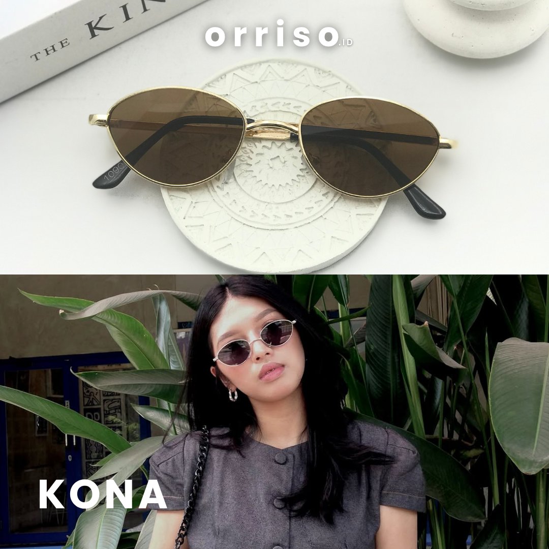 Orriso - Kona Frame Oval Metal Sunglass Kacamata Hitam Retro Unisex