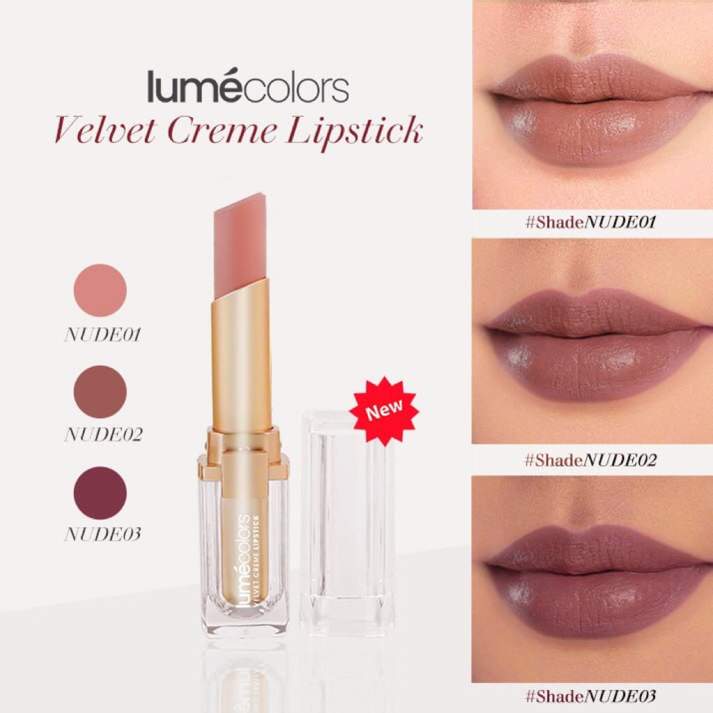 VELVET CREME LIPSTICK 4g - Available in 3 colors dan bertahan 12 jam | Shade NUDE01 NUDE02 NUDE03