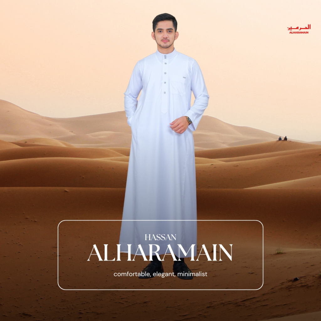 AL Haramain Series Semi Wol Thobe Hassan Jubah / Gamis Pria Dewasa (241766/67/68) | Putih