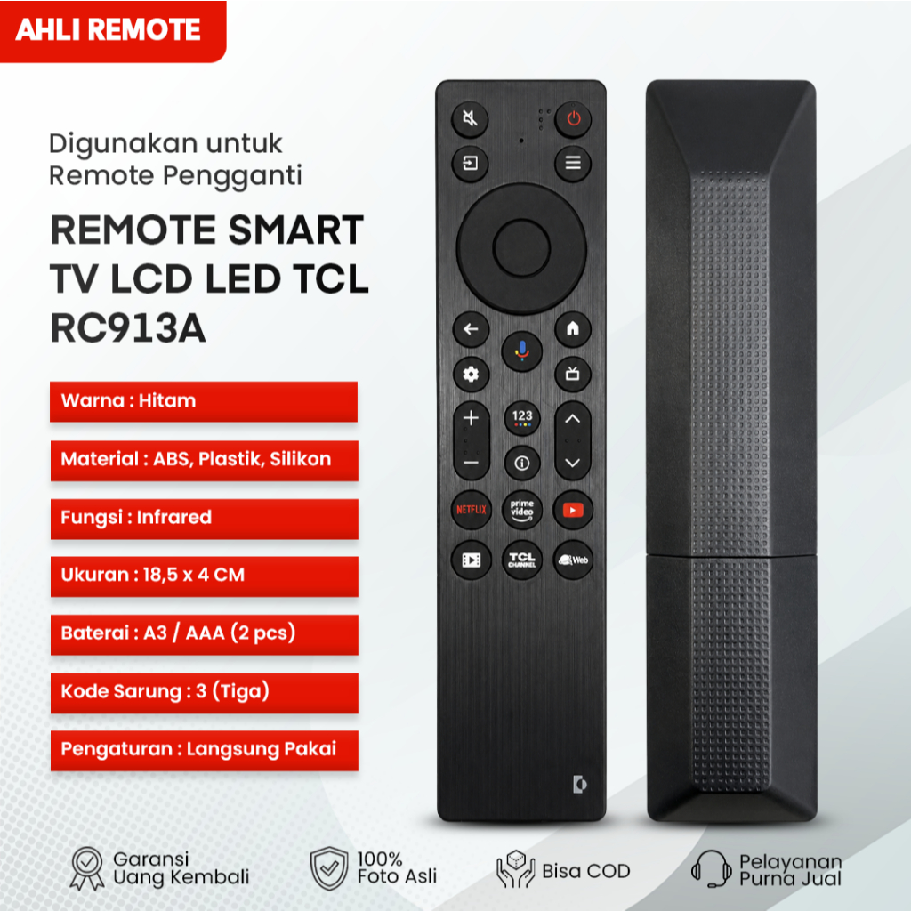 Remot Remote TV TCL LCD LED Android Smart TV RC913A SERI V4C V5C V6C S5K P6K P7K