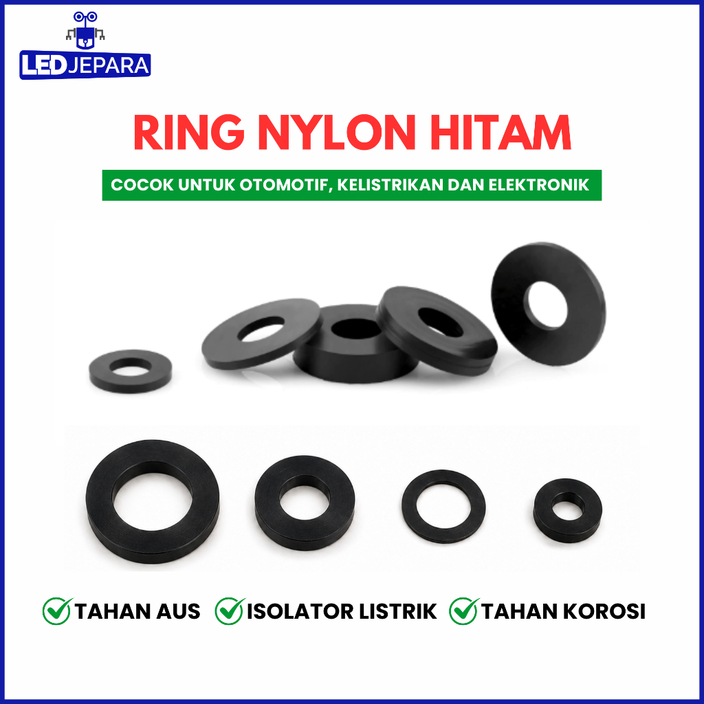 Ring Nylon Hitam Ring Plastik Nilon Washer Baut Mur Anti Karat M3 M4 M5 M8 M10 M12