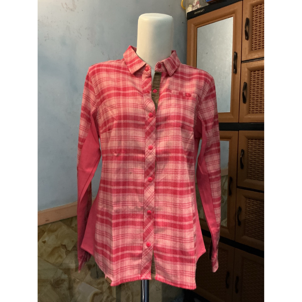 Kemeja Flanel Tartan Tebal Branded Lafuma Pink Wanita Kotak Kotak