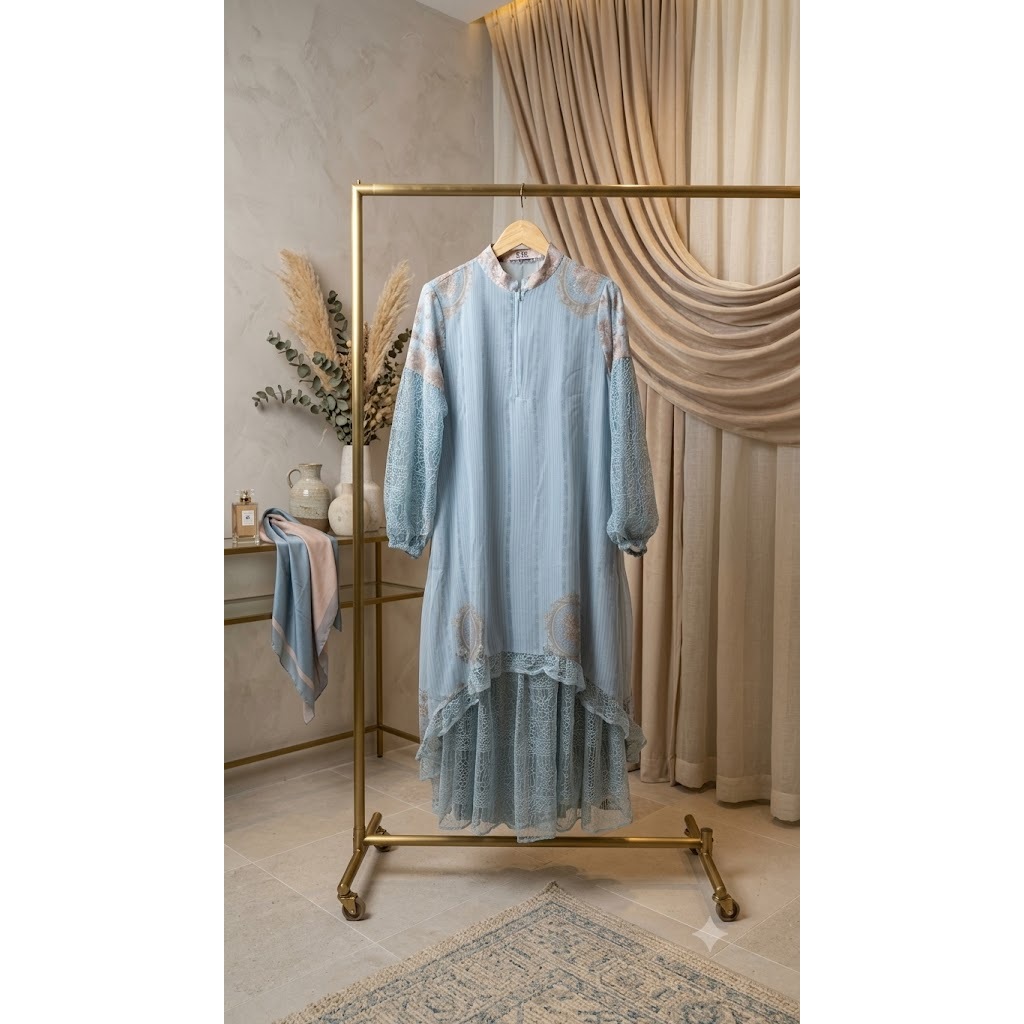 Gamis Rumbai Brokat Tile Mewah