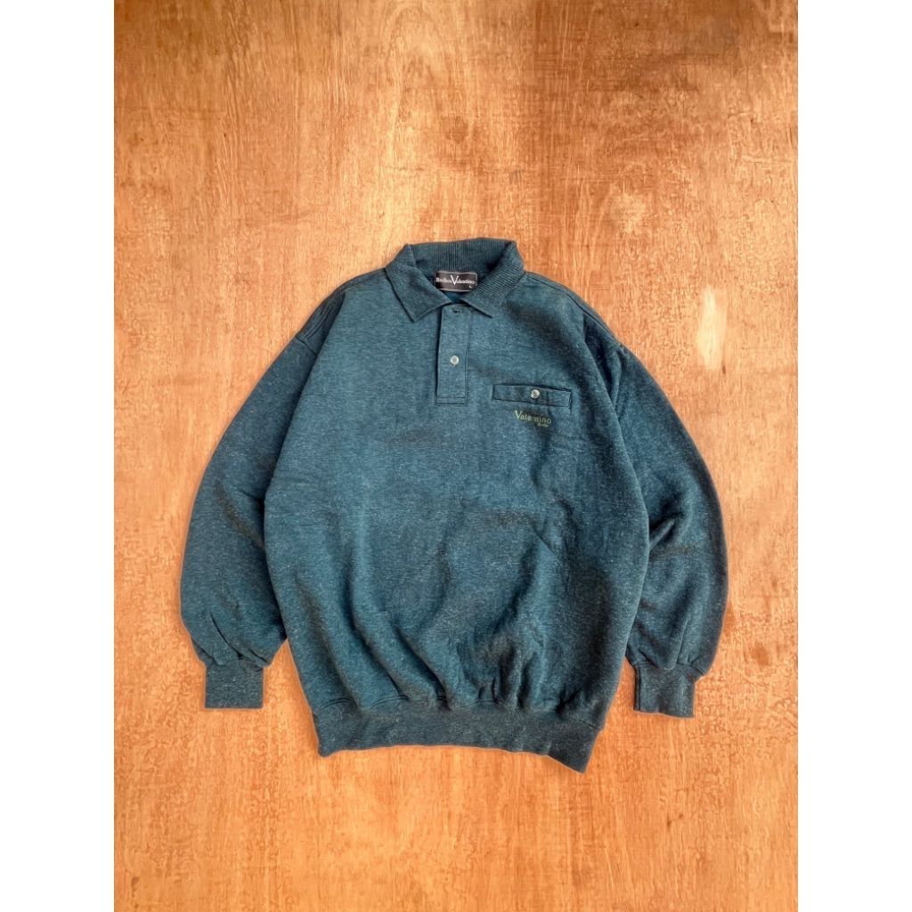 Vintage Rodhos Valentino Dark Teal Collared Sweatshirt