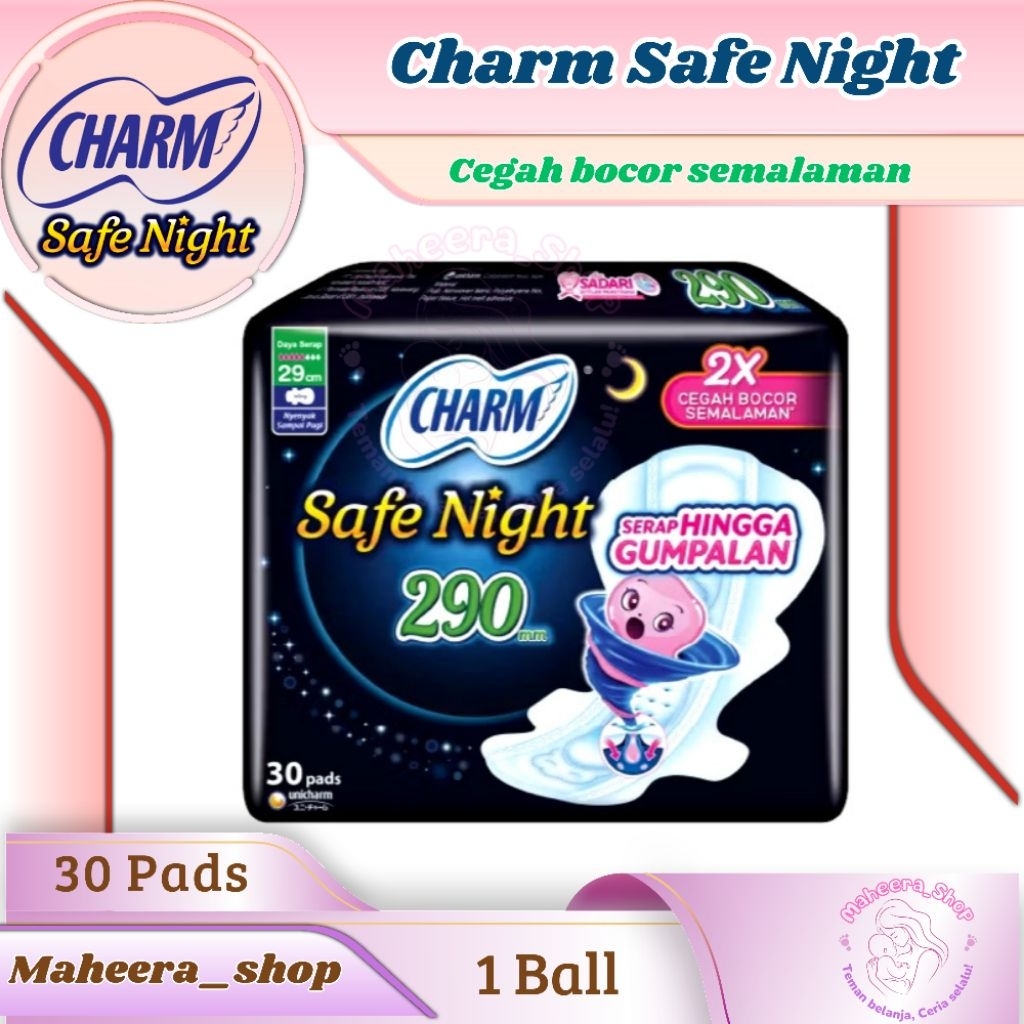 Charm Safe Night 29cm isi 30 pcs | Pembalut charm Malam
