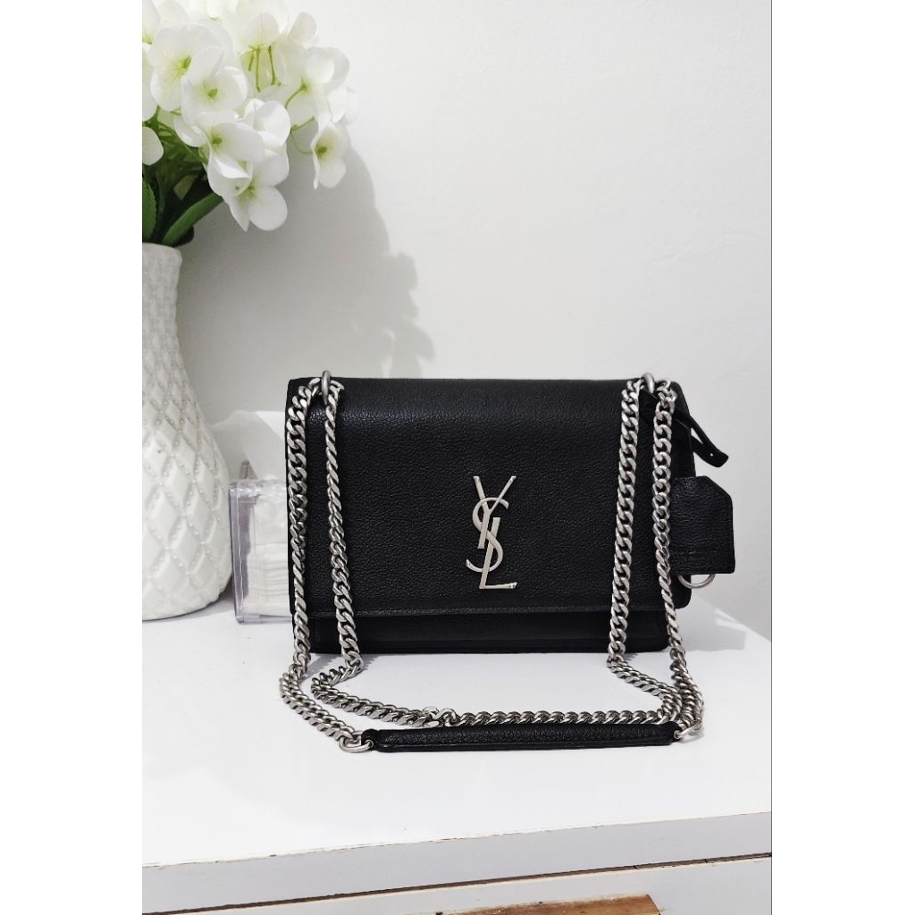 YSL* Sunset Black Leather Preloved Bag