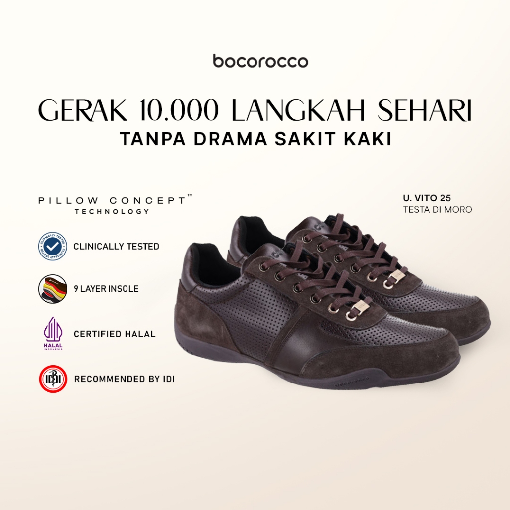 Bocorocco U. Vito 25 Testa Di Moro - Sepatu Sneakers Pria Kulit Asli Warna Hitam (Halal)