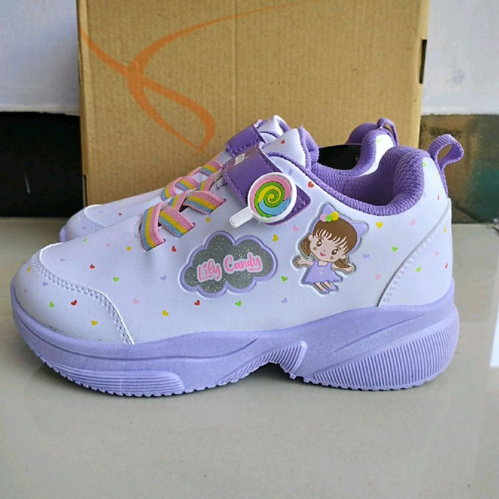 Sepatu Ando lily candy velcro perekat putih ungu white purple
