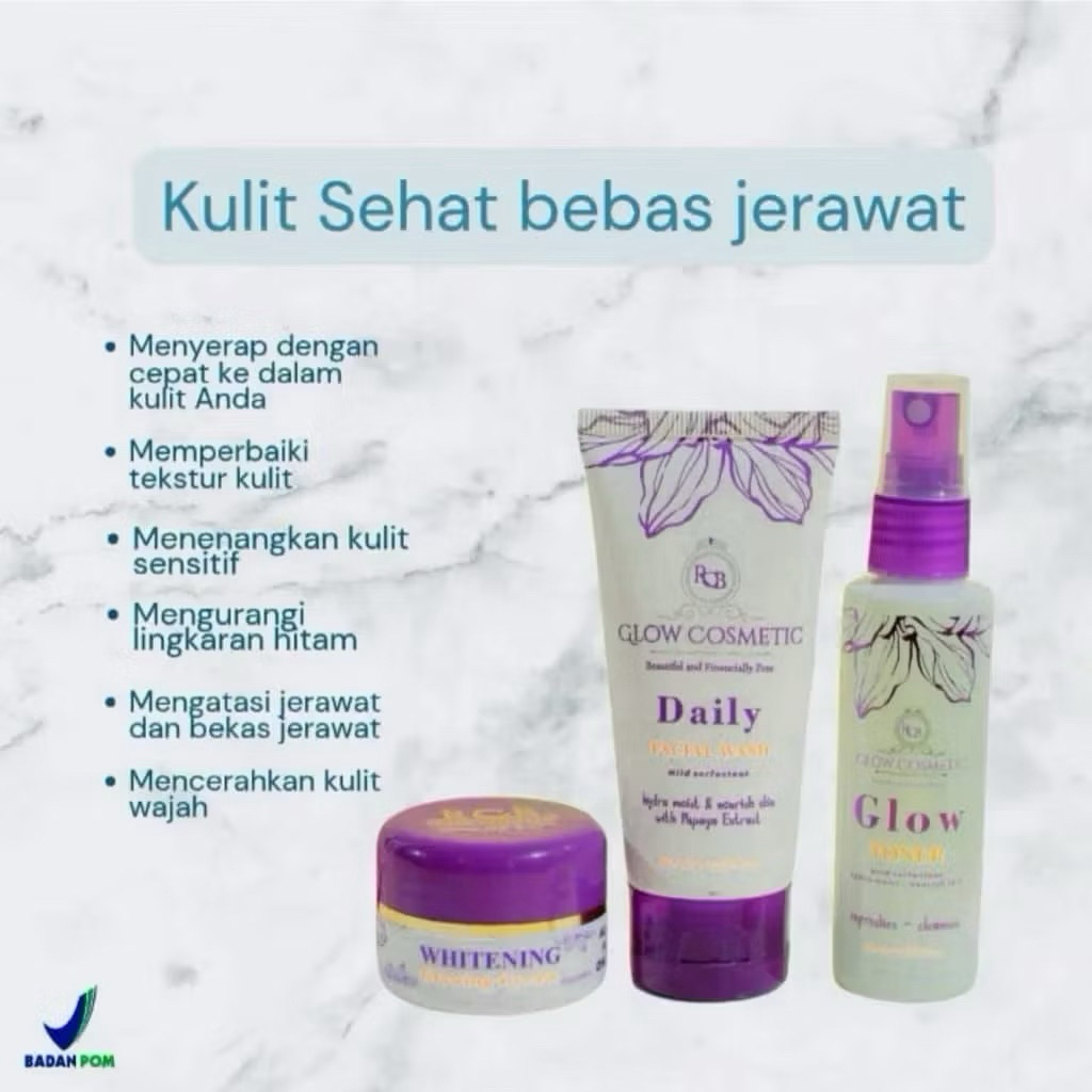 PAKET RCB GLOW WHITENING | SABUN TONER CREAM ALL IN 1 RCB GLOW COSMETIC