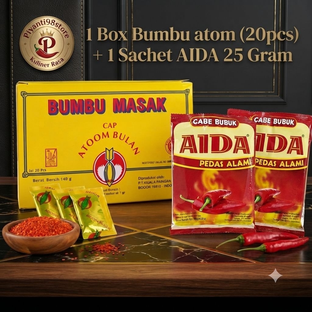 HEMAT Bumbu Masak Cap Atom Bulan 1 BOX(20 PCS) + 1 Sachet AIDA Cabe bubuk