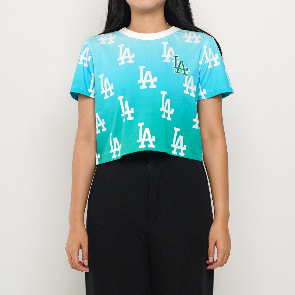 Kaos MLB LA BIG MONOGRAM GRADIENT BLUE OMBRE CROP TSHIRT 100% ORIGINAL