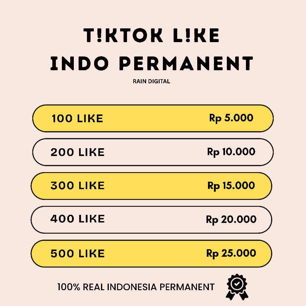 TIKTOK LIKE INDO PERMANENT REAL HIGH QUALITY | RAIN DIGITAL