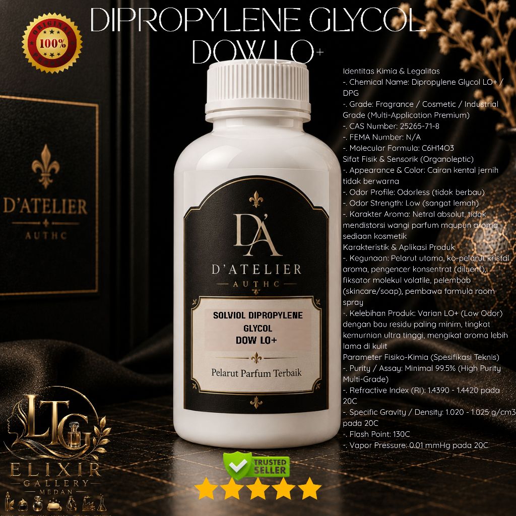 Solviol Dipro-pylene Glycol DPG DOW LO+ Pure High Perfumery Grade 100Ml By D'Atelier Authc Cosmetic 