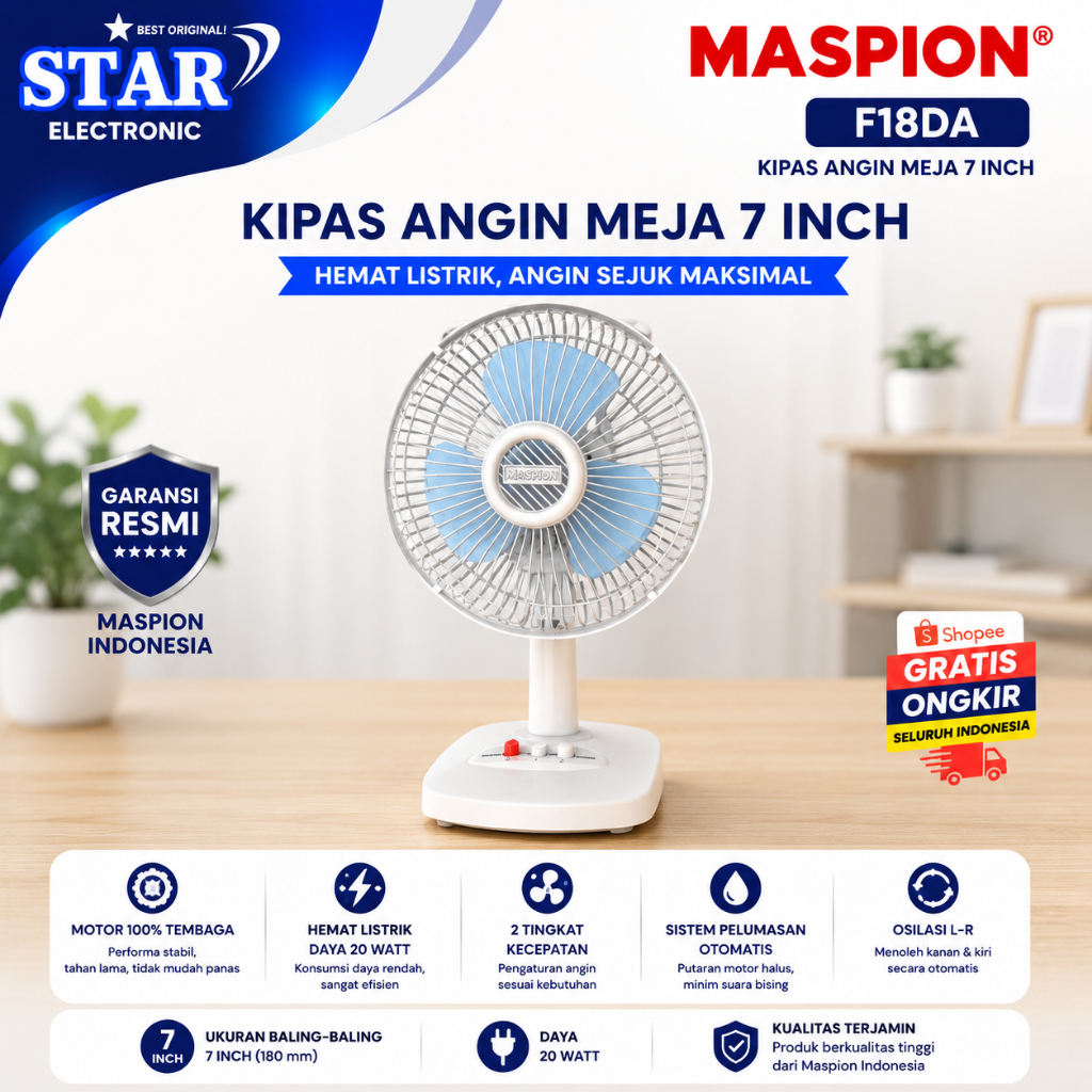 Kipas Angin Meja Maspion 7 Inch 7" / F-18DA / F 18 DA