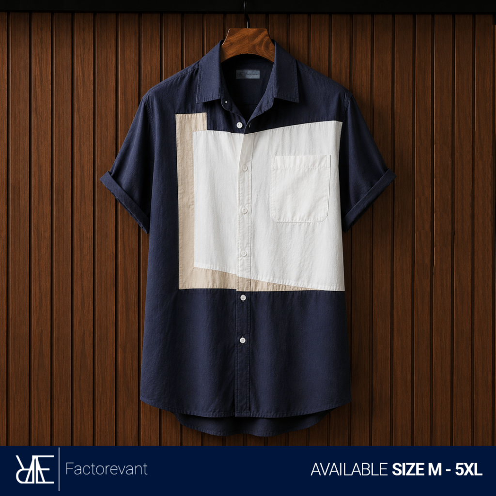 Reevant Color Box Navy Kemeja Pria Jumbo Big Size Lengan Pendek