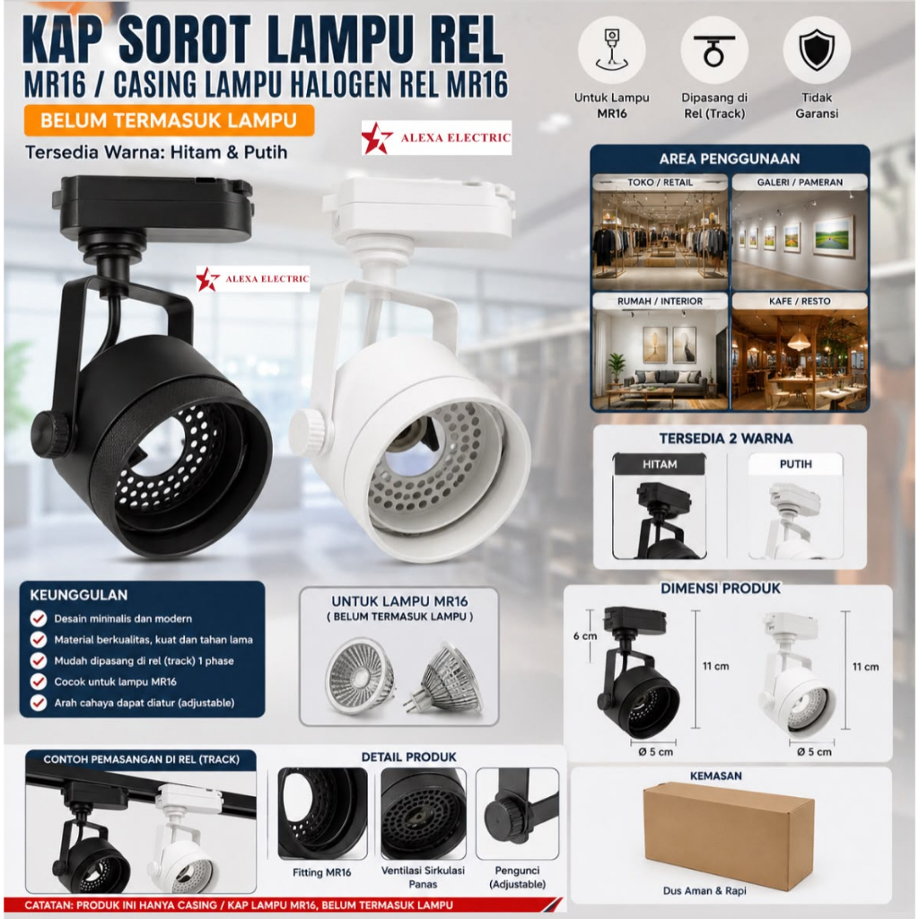 kap sorot lampu rel mr16 / casing lampu halogen rel mr16