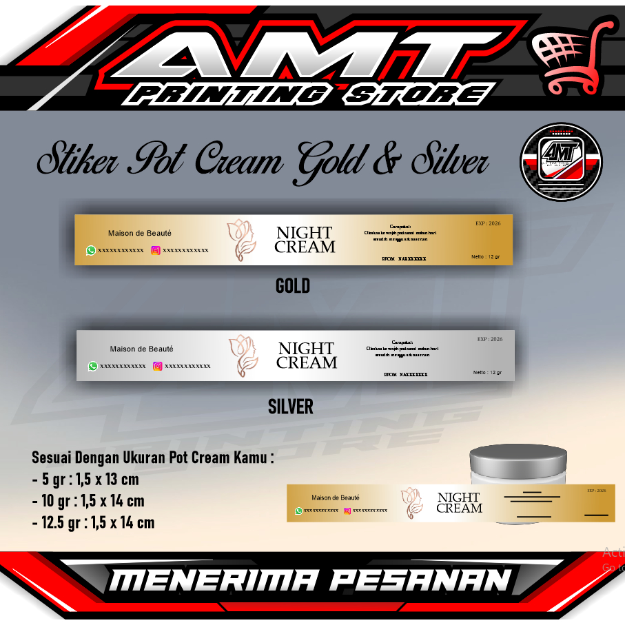 [28 pcs] Stiker skincare list pot cream GOLD & SILVER / Stiker kemasan / Label