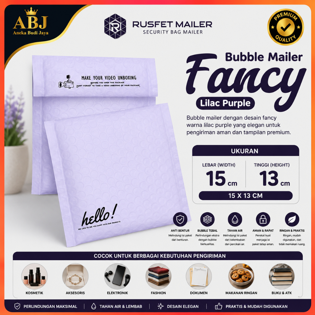Amplop Bubble Lilac Purple 15x16 Rusfet Bubble Mailer Murah -