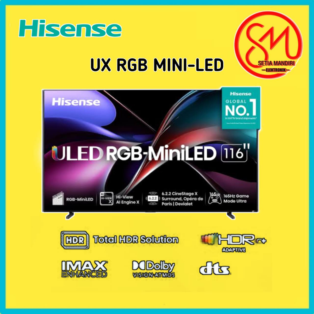Hisense TV UX Vidaa Smart RGB-MiniLED TV 116 inch 3D Colour Master Pro Ultimate Saturation & Precisi