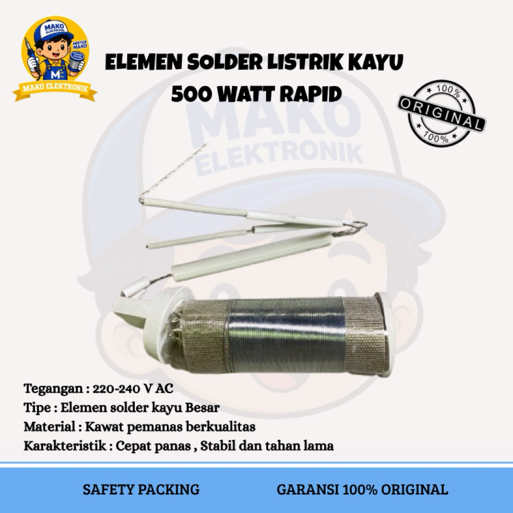 ELEMEN SOLDER LISTRIK KAYU BESAR 500 WATT RAPID ORIGINAL ASLI