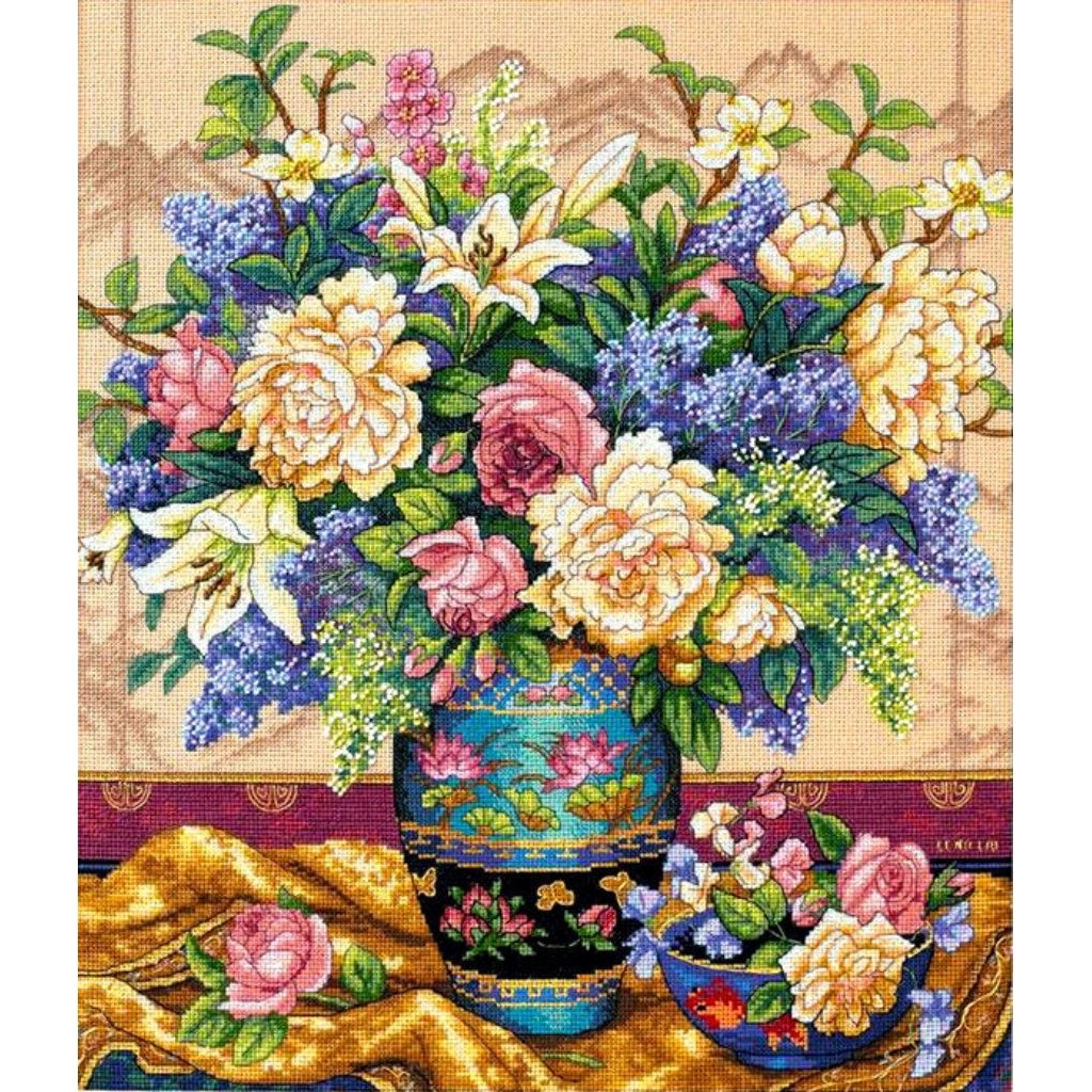 PaKet kristik bunga oriental splendor bunga peoni mawar elegan cross stitch 14ct sulaman kerajinan t