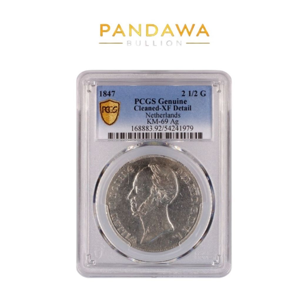 Logam Mulia Koin Perak 2,5 Gulden Kuno PCGS GOLD SHIELD