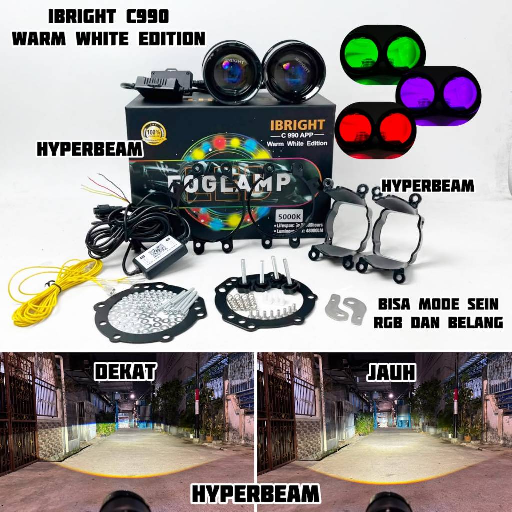 IBRIGHT C990 - Upgrade Honda dan Toyota Sepasang Foglamp 3inc Blue Lens C 990 Bonus Breket Foglamp U