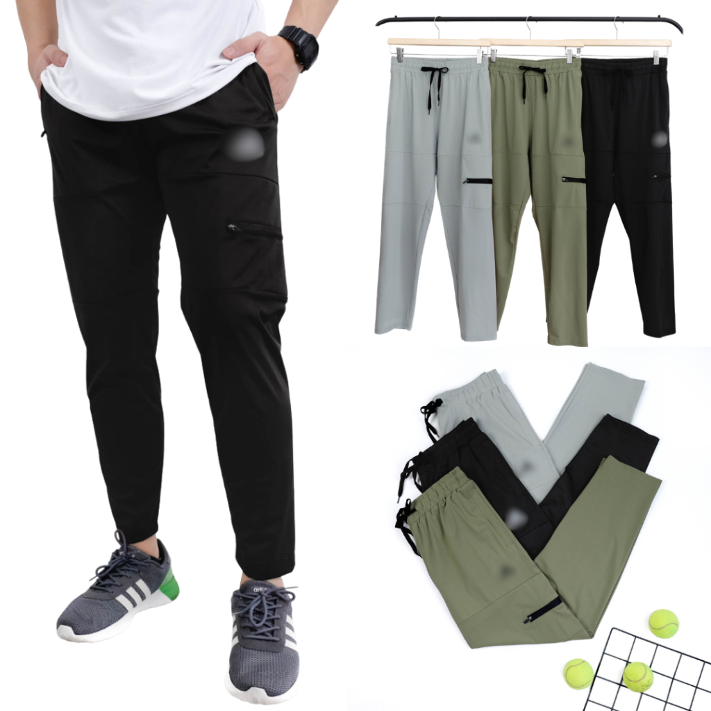 Celana Training Parasut Training Pants Pocket Slim Fit Celana Panjang Pria Olahraga Padel Running Gy