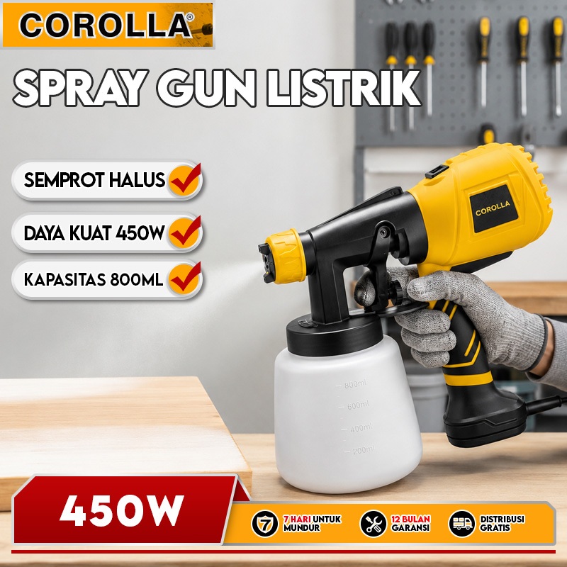 COROLLA Mesin Spray Gun 450W Electric Sprayer 800ML Pistol Cat Elektrik Alat Semprot Cat Rumah Furni