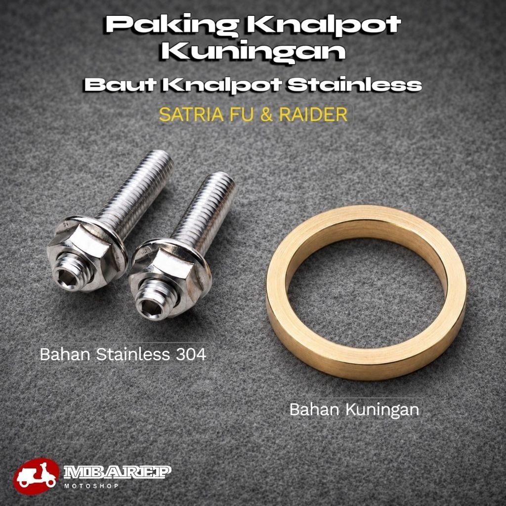 Paking Knalpot Kuningan Padat Satria Fu dan Baut Tanam Knalpot Stainlees Steel 304 Satria fu