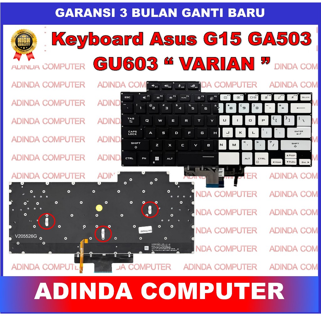 Keyboard Asus ROG Zephyrus G15 GA503 ‎GA503QM GA503RM White Backlight Backlit Backlite