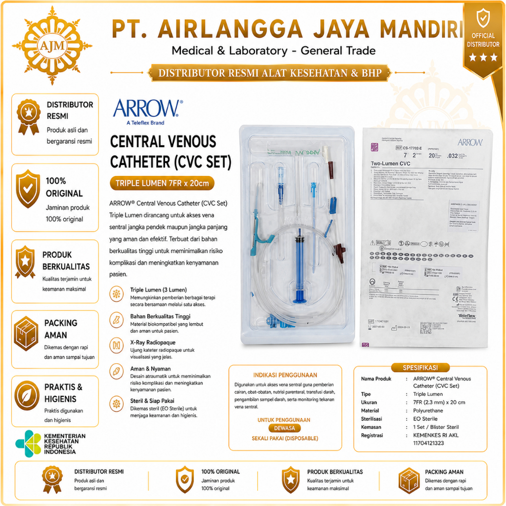 ARROW Central Venous Catheter (CVC Set) Double Lumen 7FR x 20cm