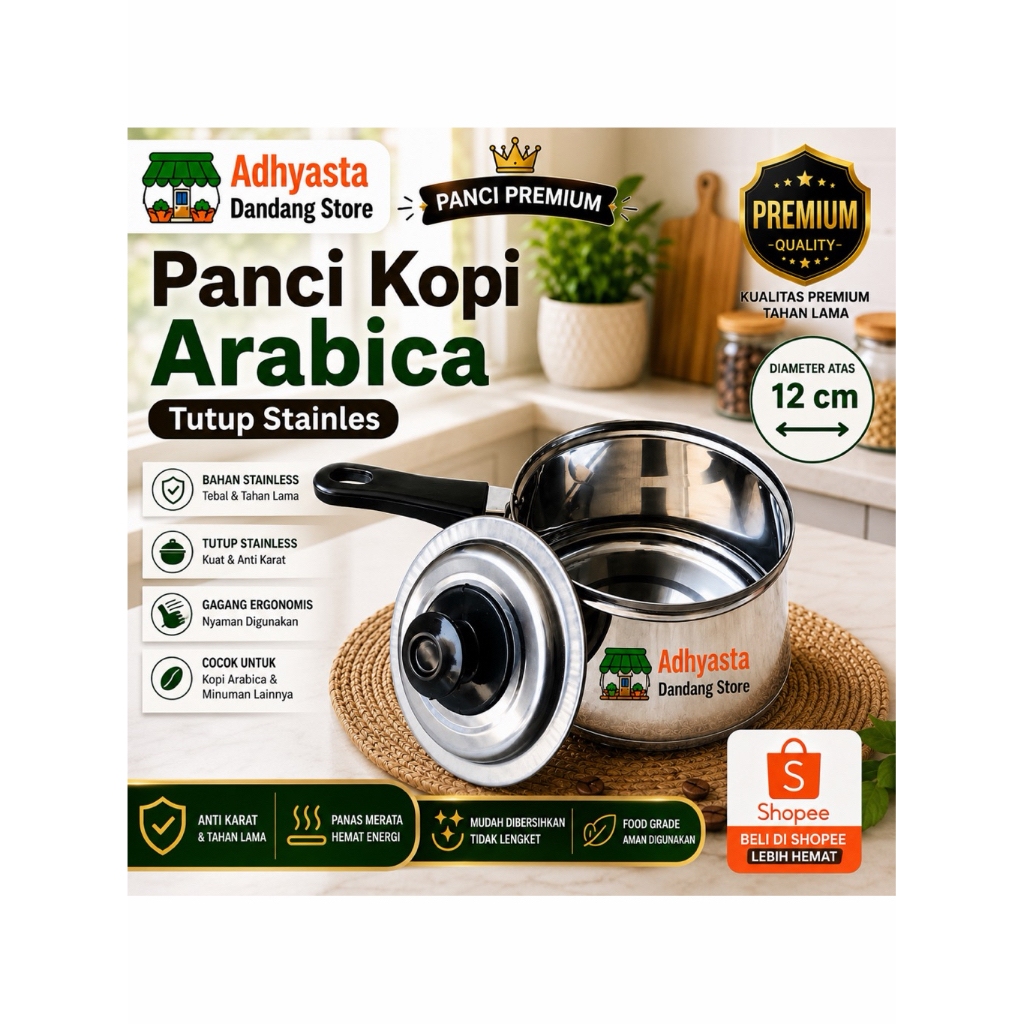 PANCI STAINLES KOPI PLUS TUTUP / PANCI CAMPING / PANCI KOPI ARABICA