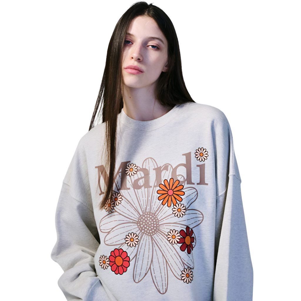Crewneck Sweater Mardi Mercredi Grey Blossom FlowerMardi