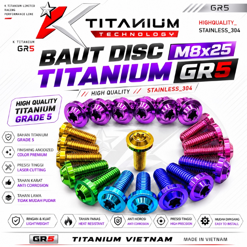 BAUT DISC TITANIUM BOLT YAMAHA HONDA PIRINGAN CAKRAM UNVIERSAL SEMUA MOTOR ORIGINAL