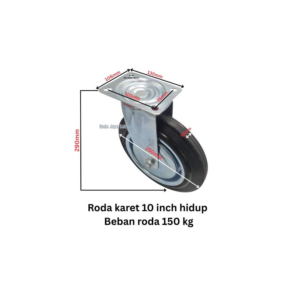 Roda karet rrt 10 inch hidup beban roda 150 kg