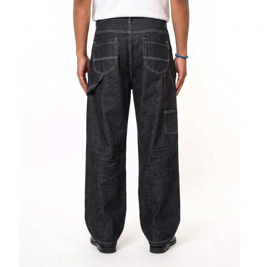 SPELLBIND Evolution Celana Carpenter Raw Denim Baggy Wide Leg Black Indigo Vintage Jeans Pria Street