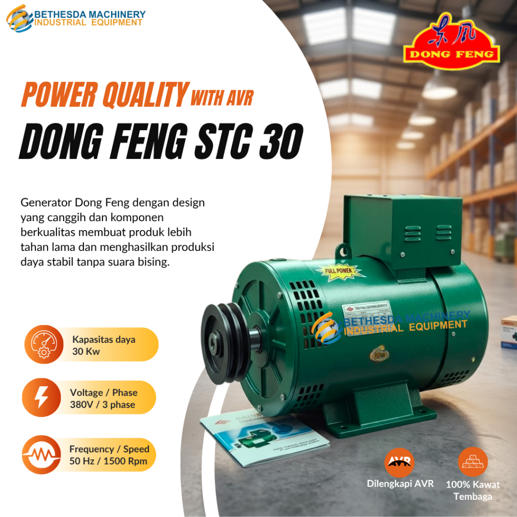 Dinamo Dongfeng 30Kw Generator STC 30 AVR 3 Phase 100% Tembaga