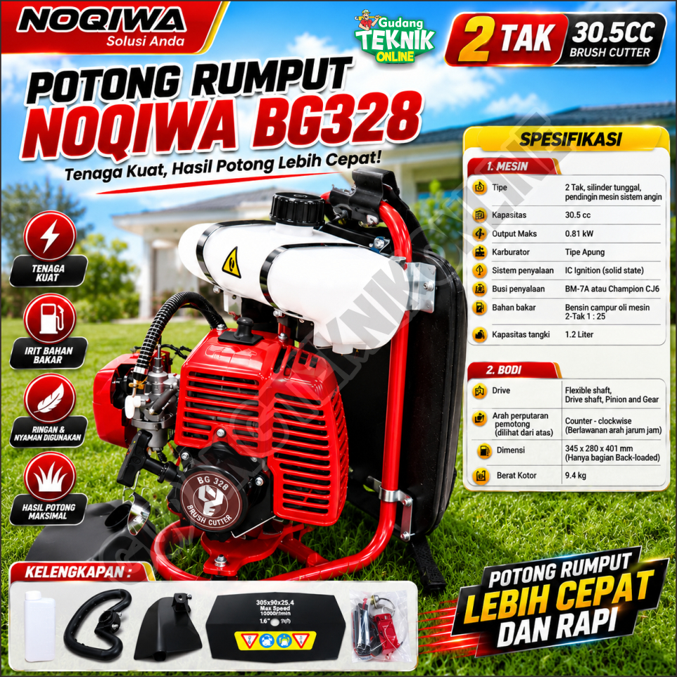 NOQIWA Mesin Potong Rumput 2Tak NOQIWA BG328 / Brush Cutter Pemotong Rumput Babat Suket Ilalang Gend